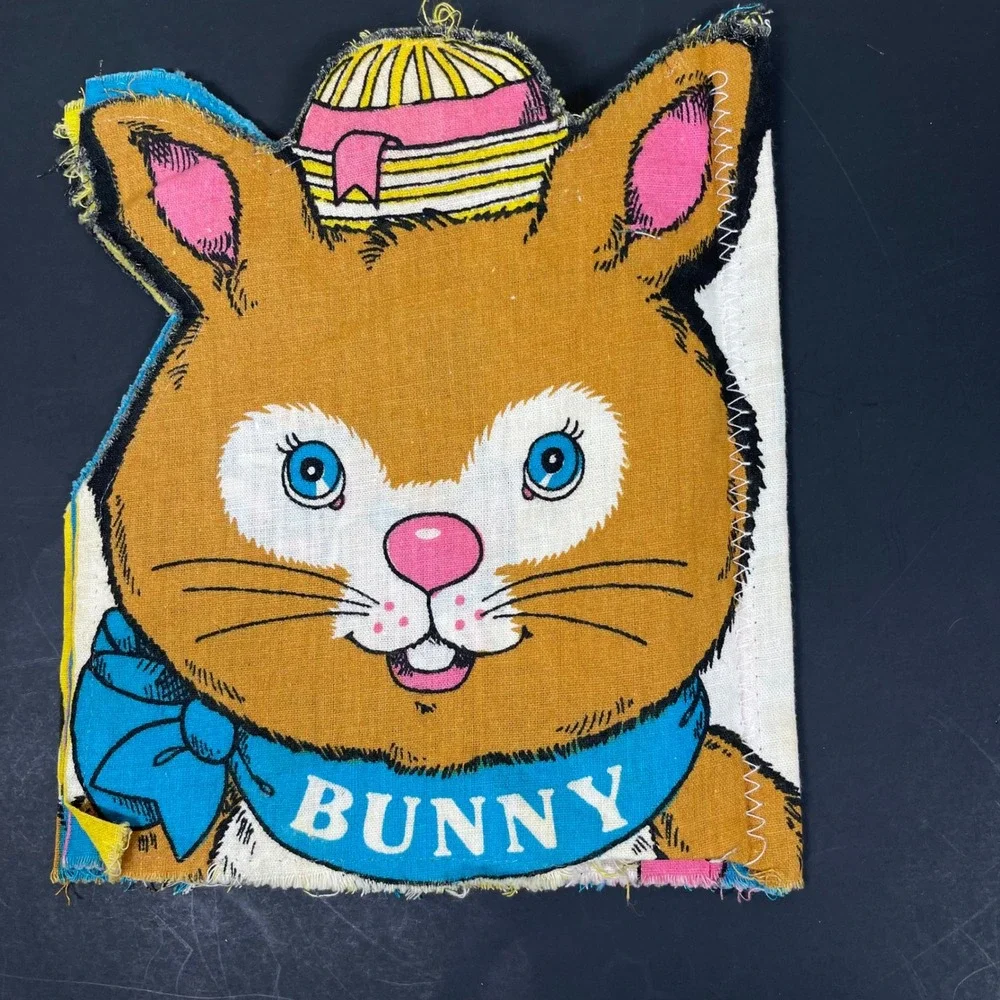 Vintage 1981 Little Simon Bunny‎ Fabric Book Page Panel Easter Spring Handmade